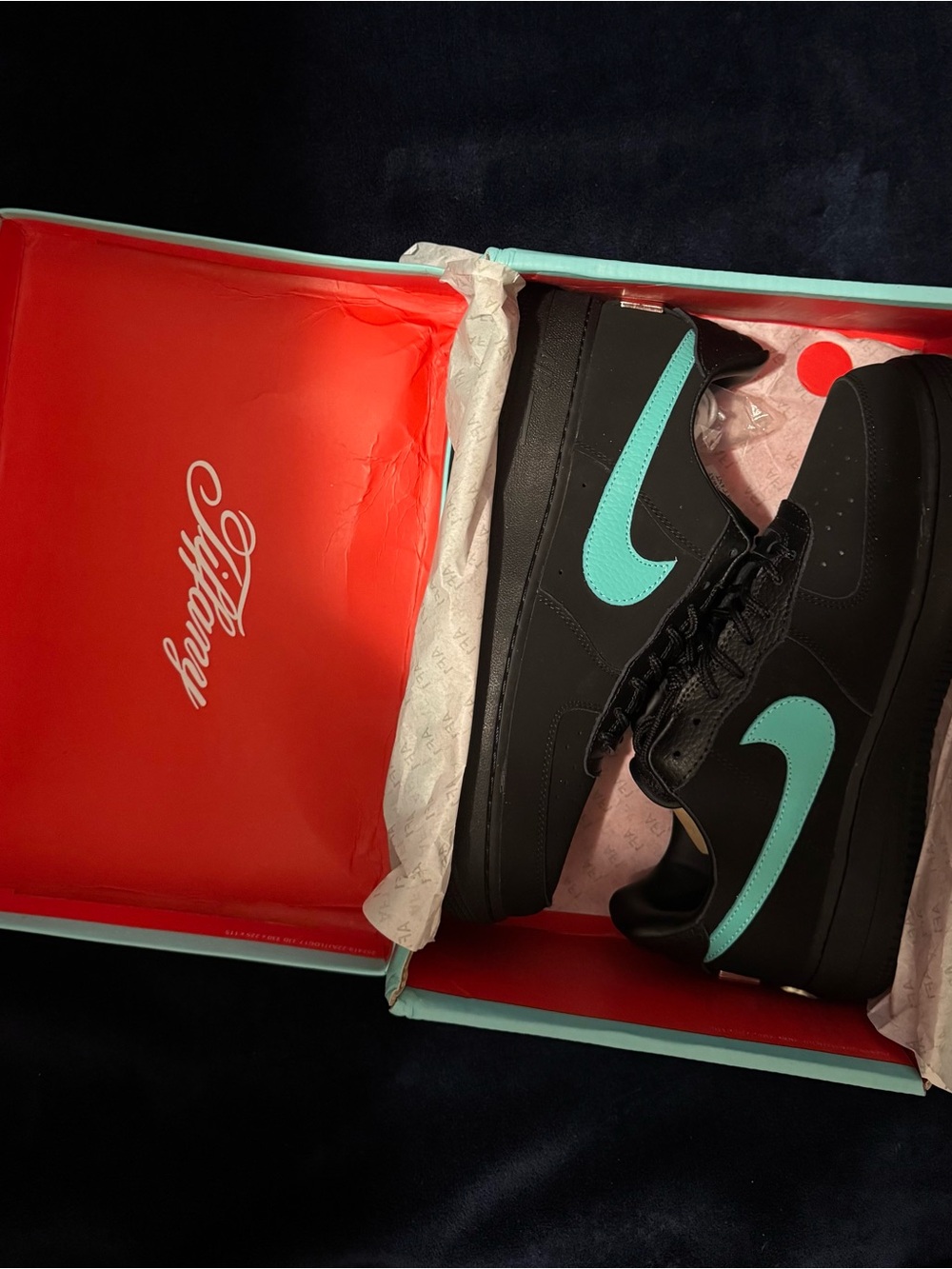 Tiffany & Co. Men's Black Sneakers with Turquoise Swoosh